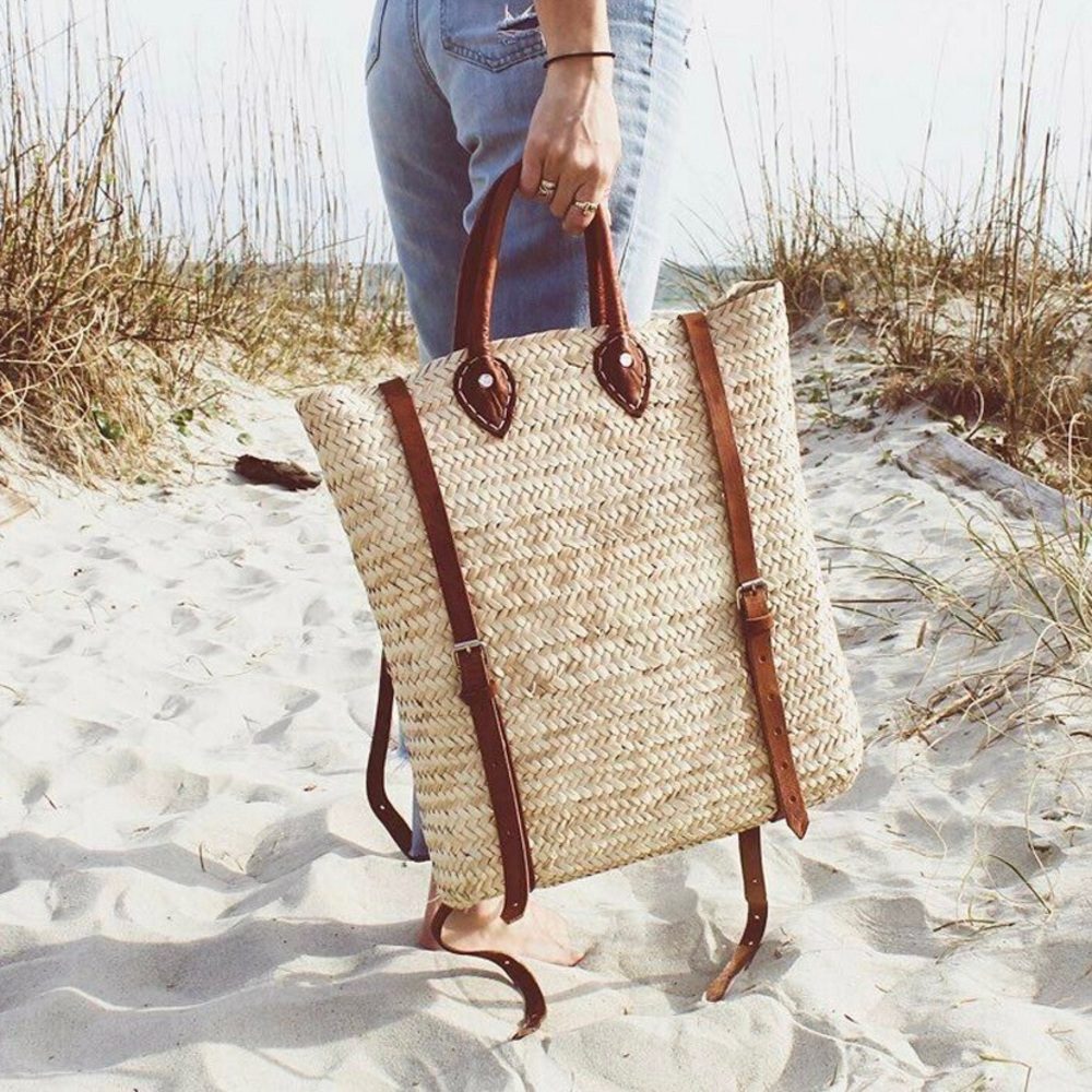 Veronica Beard French Baskets Straw Basket Backpack